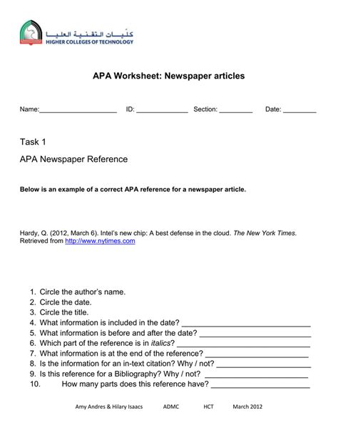 apa referencing worksheet.